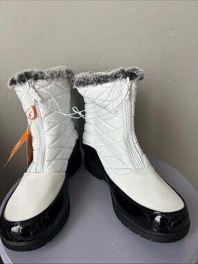 Sporto Seneca Women's Quilted Faux-Fur Trim Winter Boots - White/Black Sz 11